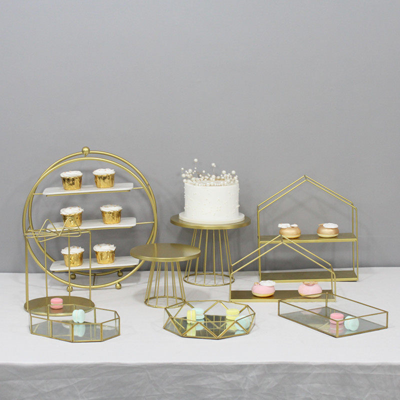 Tabla de postre de hierro forjado blanco decoración de exhibición de bandeja de pastel de estilo europeo de la tarde té de refrigeración de mesa de comida fría image 26