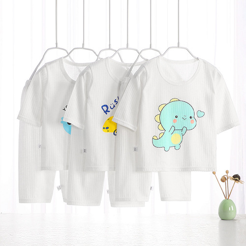 Two sets of children's summer thin air-conditioned clothing suits for boys and girls aged 1-6 years old, three-quarter sleeve home pajamas
