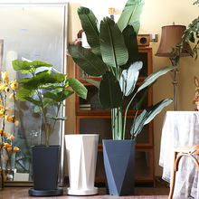 北欧现代花盆创意简约特大号落地盆客厅绿植底轮托盘仿水泥盆批发