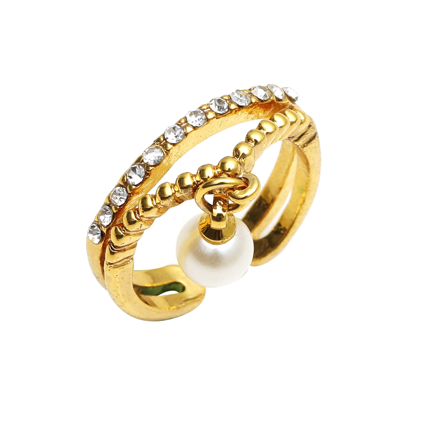 Anillo Ajustable De Apertura Con Colgante De Perlas De Diamantes De Moda display picture 4