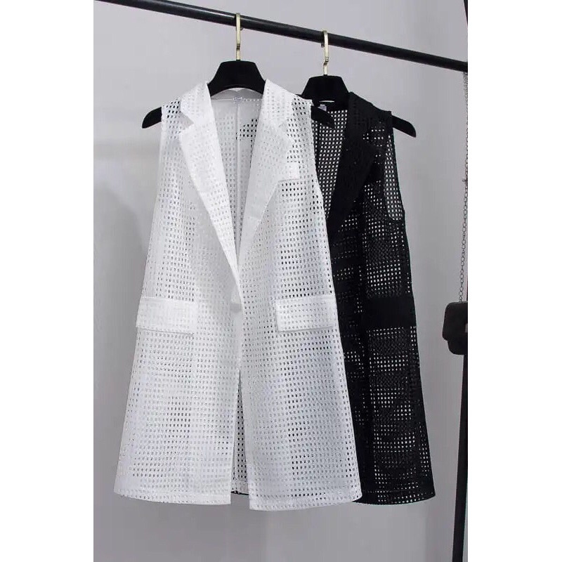 Hollow waistcoat women's summer 2025 new thin mid-length suit collar vest coat waistcoat trendy fashion tide