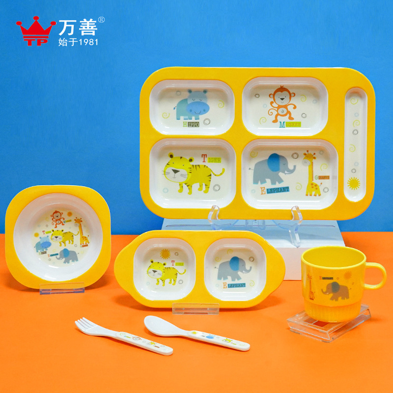 Melamine In-Stock Children's Tableware Cute Creative Baby Plate Cartoon Animal Divided Plate Household Anti-Drop Supplementary Food Plate
