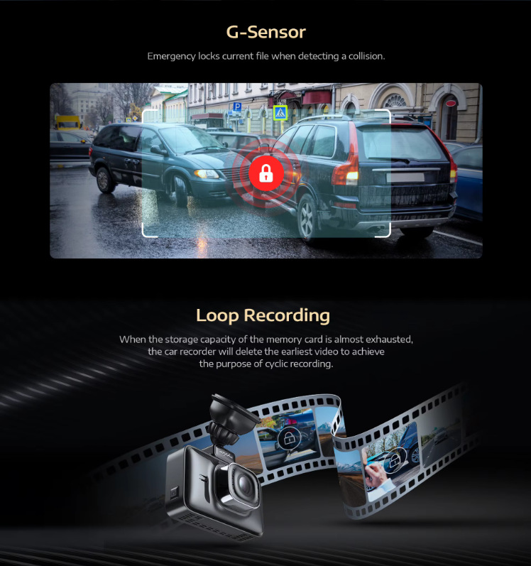 Cross-border arpha dashcam D22 with dual front and rear 4K cameras, touch screen, voice control, GPS tracking, and Wi-Fi
