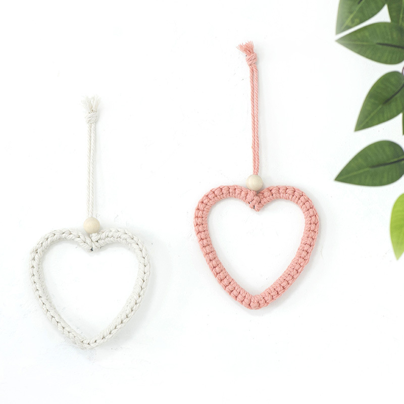 Colgante de corazón de color macarón tejido a mano cuerda de algodón amor bolsas de automóviles creativas para el hogar pequeños colgantes frescos