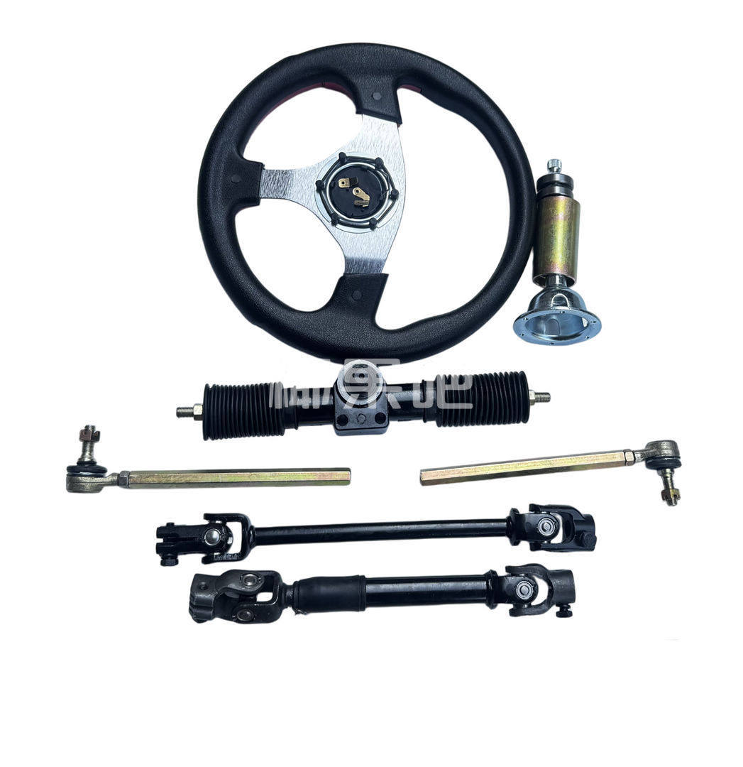 Modified Go-Kart Parts, Self-Made Four-Wheel Electric Vehicle Steering Kit, Aluminum Steering Gear with 32cm Steering Wheel