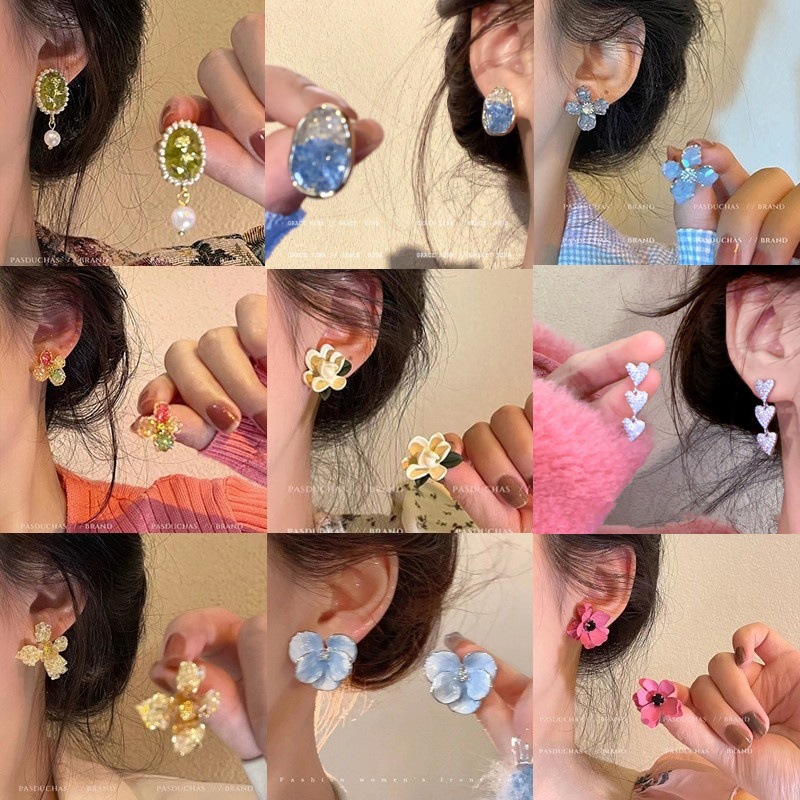 sterling silver needle fresh flower earrings for women 2024 new trendy mori style sense all-match temperament earrings