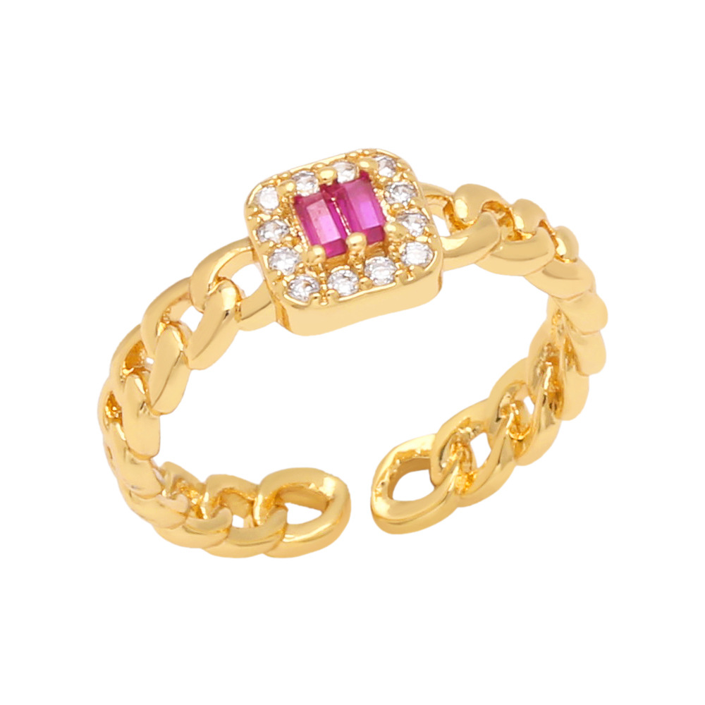 Simple Style Square Copper 18K Gold-plated Zircon Open Ring