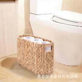 跨境水葫芦草编收纳篮卫生间卷纸收纳筐垃圾桶脏衣篮可手提编织筐