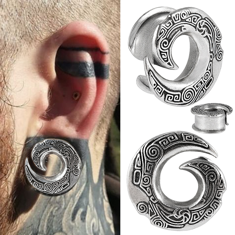 Ancient Silver Vortex Stripe Horn Auricle Personality Integration
