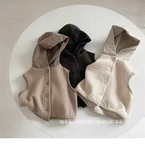 Korean children's clothing  spring set children's vest spring outerwear Korean style baby infant baby hooded vest jacket