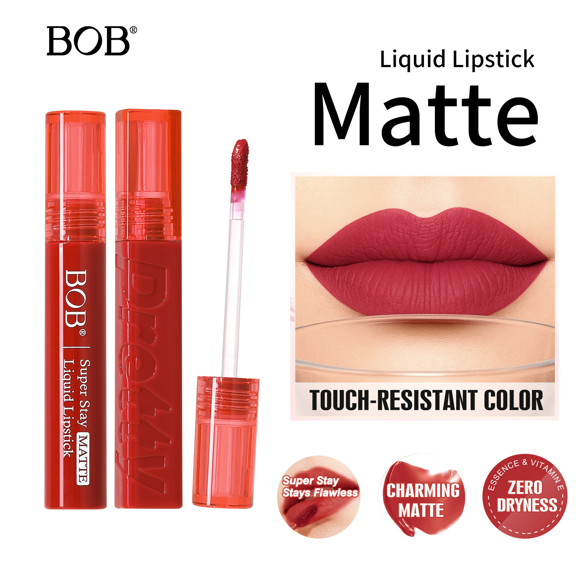 Rouge à lèvres brillant Cross-Border Authentic Bob Gloss, couleur riche et longue tenue, fini mat velouté effet nude._voghion.com