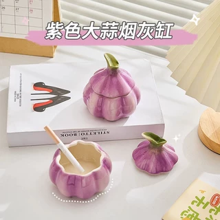 大蒜陶瓷烟灰缸带盖防灰飞创意可爱搞怪客厅家用卧室高级感小众