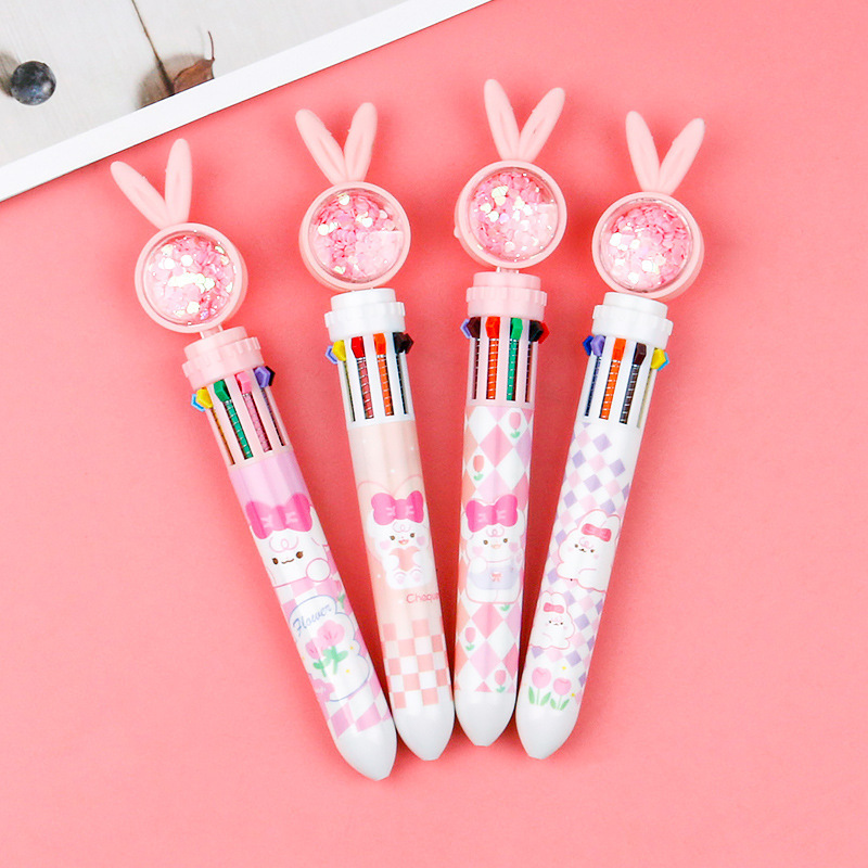 High-Looking and Cute Cartoon Sequin Ten-Color Ballpoint Pen Press-Type Multi-Functional Colorful Creative Ballpoint Pen