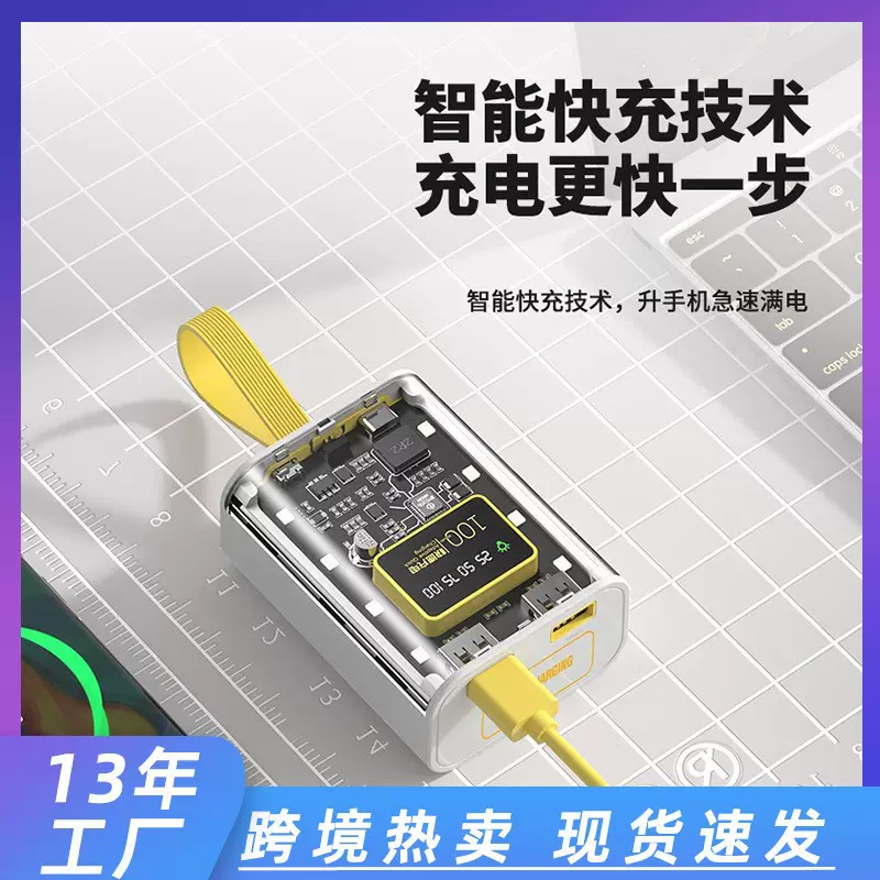 跨境透明款充电宝快充带三线10000mAh大容量 朋克机甲风可充手机