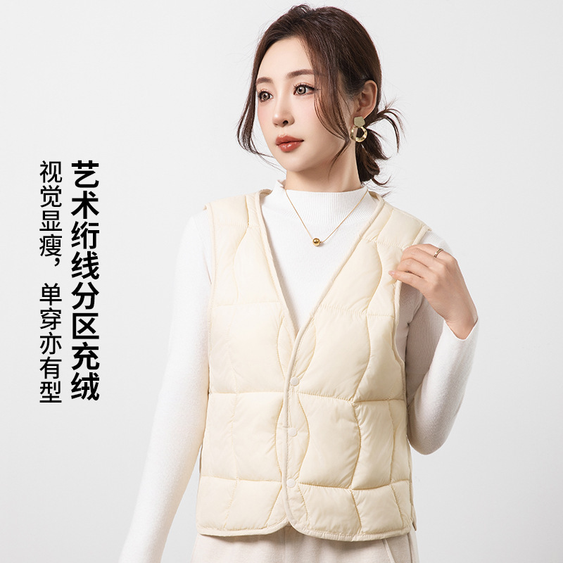 2025新款秋冬羽绒棉马甲女轻薄贴身大衣内搭V领内穿加绒背心短款