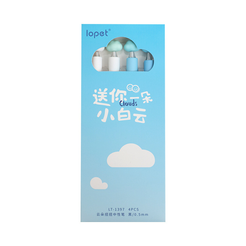 Lepai Yunduo ツイストペンは、小さな白い雲、桃の花、雪だるま、ゲルペン、速乾性ブラシペン、黒の水性ペンを送ります。|undefined