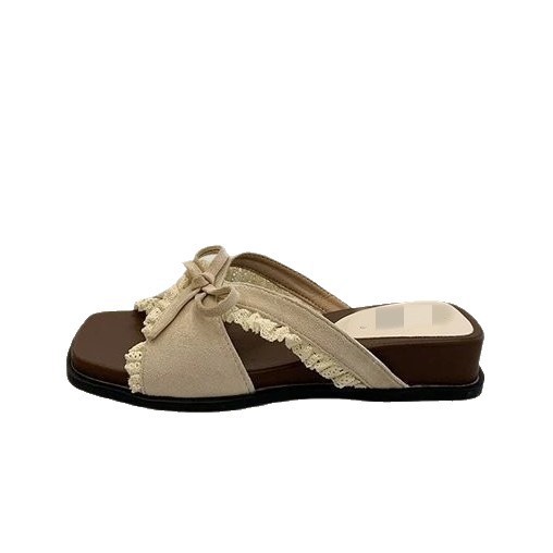Dulce encaje arco de cabeza cuadrada zapatillas de fondo plano para mujeres 06 verano nuevo estilo de playa zapatillas de dedos image 5
