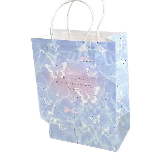 Ins Style Butterfly Ripple Birthday Gift Packaging Bag Valentine's Day Hand Paper Bag Exquisite Kraft Paper Bag