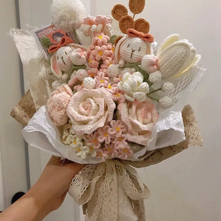 Вязаный крючком шерстяной букет ручной работы, подарок на День святого Валентина, вечный цветок, День матери 052, вязание, материал «сделай сам», пакет