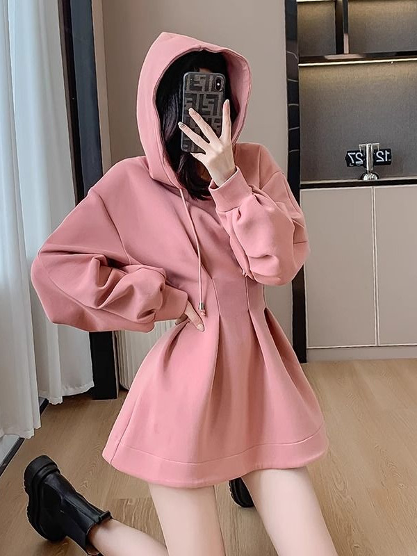美拉德连衣裙秋冬新款减龄收腰显瘦上衣小个子短款休闲连帽卫衣裙|undefined