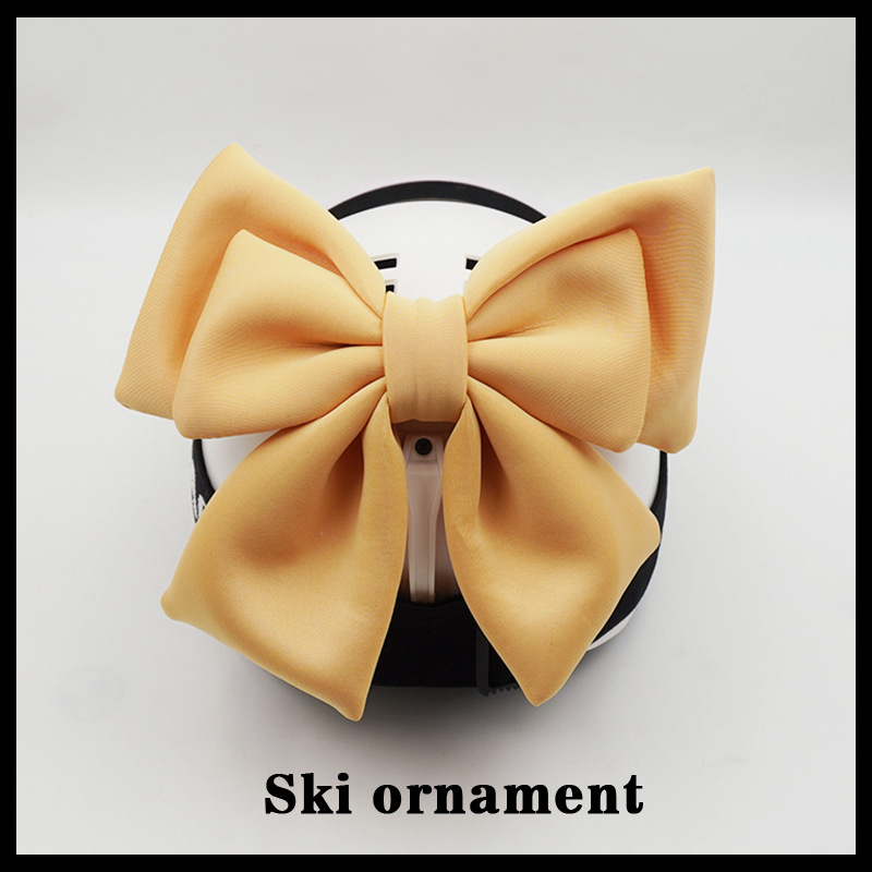 Universal Bow Snow Helmet Motorcycle Electric Car Ski Helmet Universal Decor (Auto Parts and Accessories) - double-layer-bow-ginger-yellow-bow-only-velcro