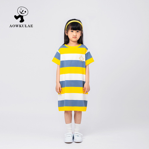 Summer Korean style children's clothing new girls dress children's embroidered knitted short-sleeved t-skirt girl princess dress wholesale