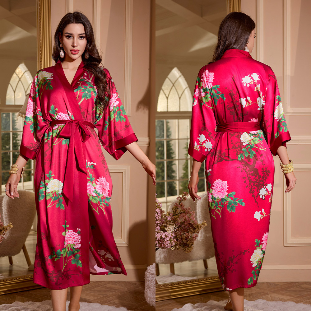 Verano lujo ligero helado seda pijama pijama mujer tamaño grande transfronterizo frío bata de baño ropa de hogar suelta WP3429