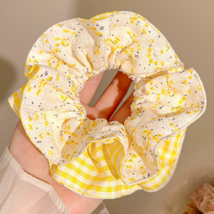 88#노란색과 흰색 작은 꽃무늬 AB 표면 격자 무늬 더블 레이어 약 15cm