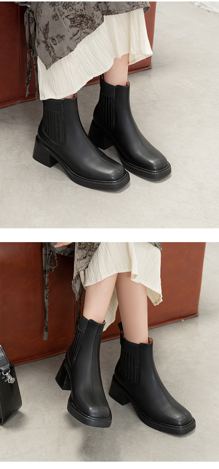 CHIKO Ahlam Square Toe Block Heels Ankle Boots