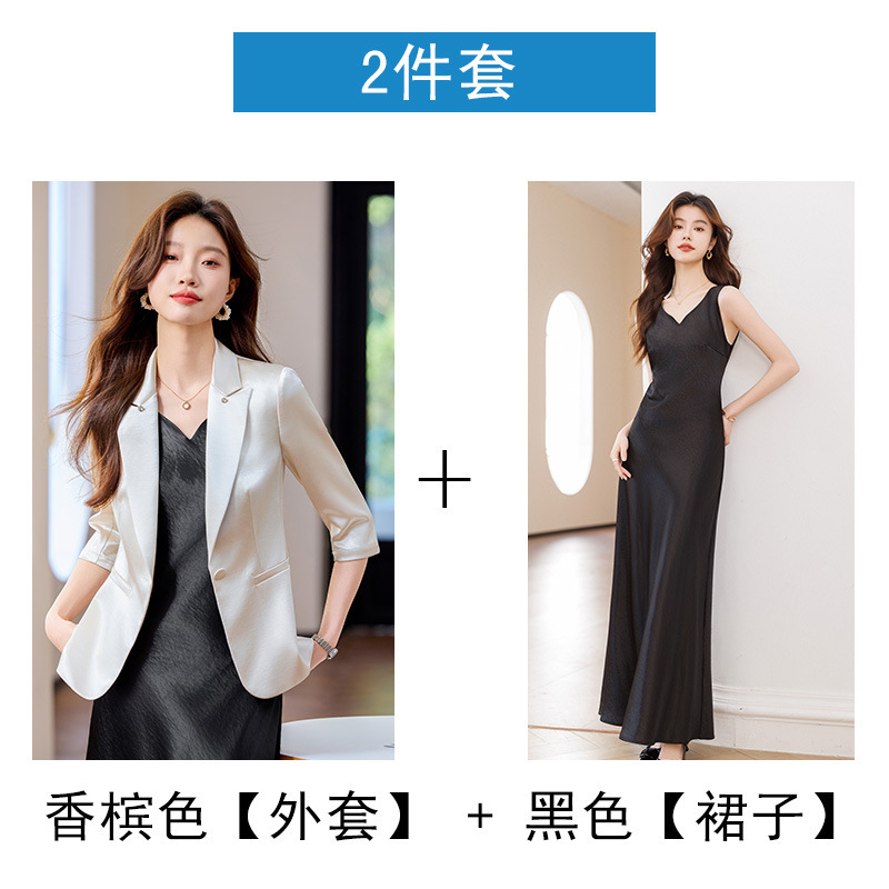 アセテートサテン小さなスーツジャケット女性のための 2025 新しい夏薄いハイエンド小さな黒のスーツ|undefined