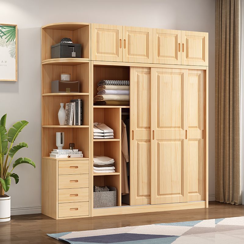 All Solid Wood Pine Sliding Door Wardrobe 1.2/1.4/1.6/1.8m Two-Door Bedroom Log Kidsren's Wardrobe