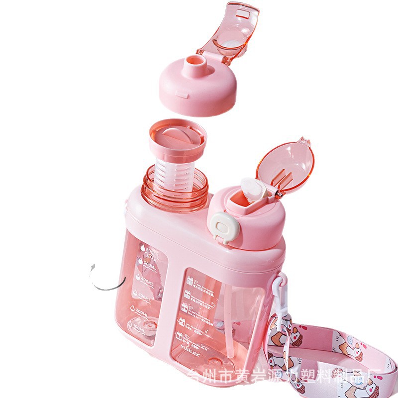 Gran capacidad doble bebida doble taza de almacén taza para niños taza de paja taza de plástico para estudiantes verano deportes al aire libre hervidor de agua taza