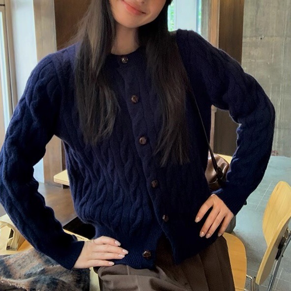 韩版黄色针织毛衣外套女春秋2025新款慵懒风外搭开衫短款小上衣|undefined