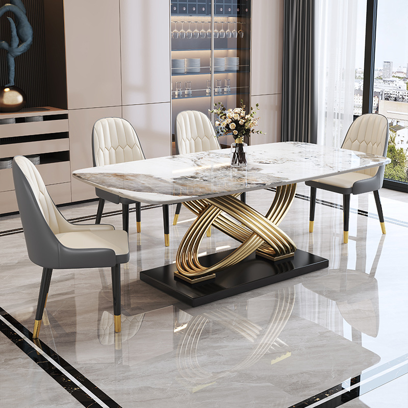 Light Luxury Italian Slate Dining Table and Chair Combination Modern Simple Small Apartment Home Creative Bright Rectangular Dining Table