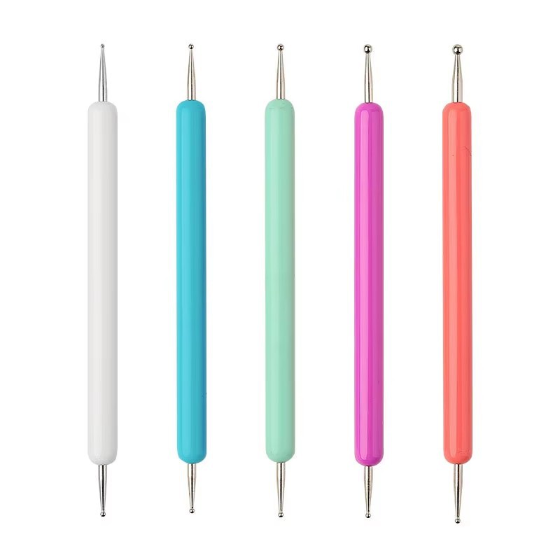 Cross-Border Nail Art Brush Acrylic Rod Double-Ended Dotting Pen 5-Piece Set Dotting Needle Indentation Pen Factory Direct Sale