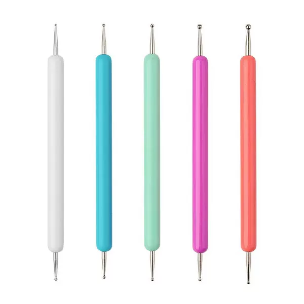 Cross-Border Nail Art Brush Acrylic Rod Double-Ended Dotting Pen 5-Piece Set Dotting Needle Indentation Pen Factory Direct Sale