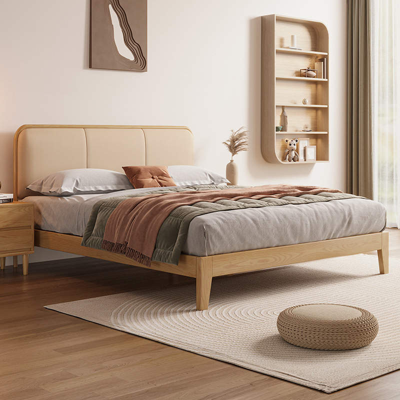 Wabi-sabi style solid white waxwood full wood bed 1.5m 1.8m double bed modern master bedroom wedding bed household use