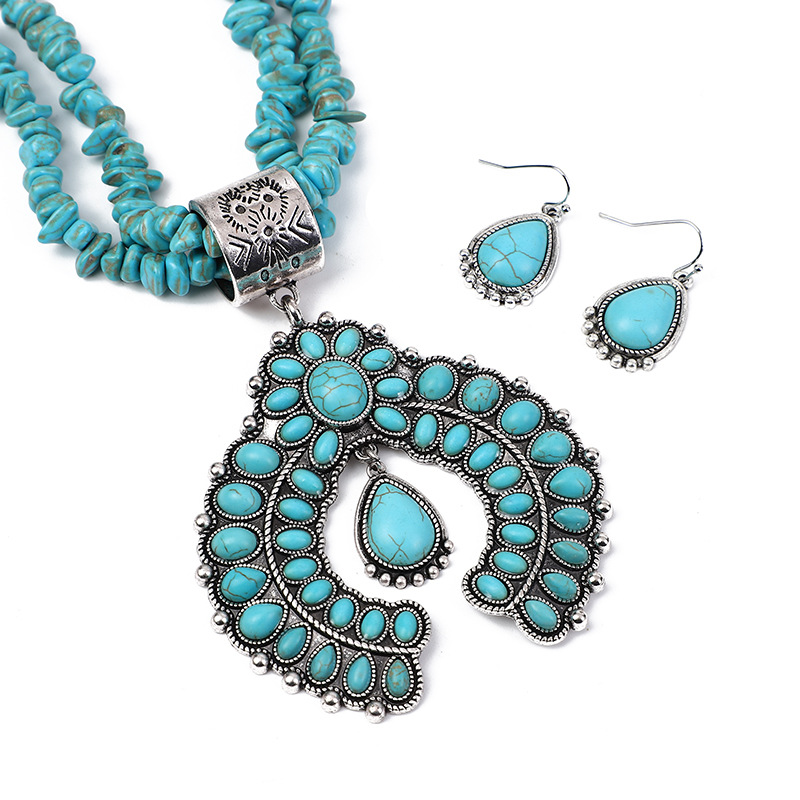 Casual Retro Geometric Alloy Turquoise Plating Unisex Earrings Necklace display picture 3