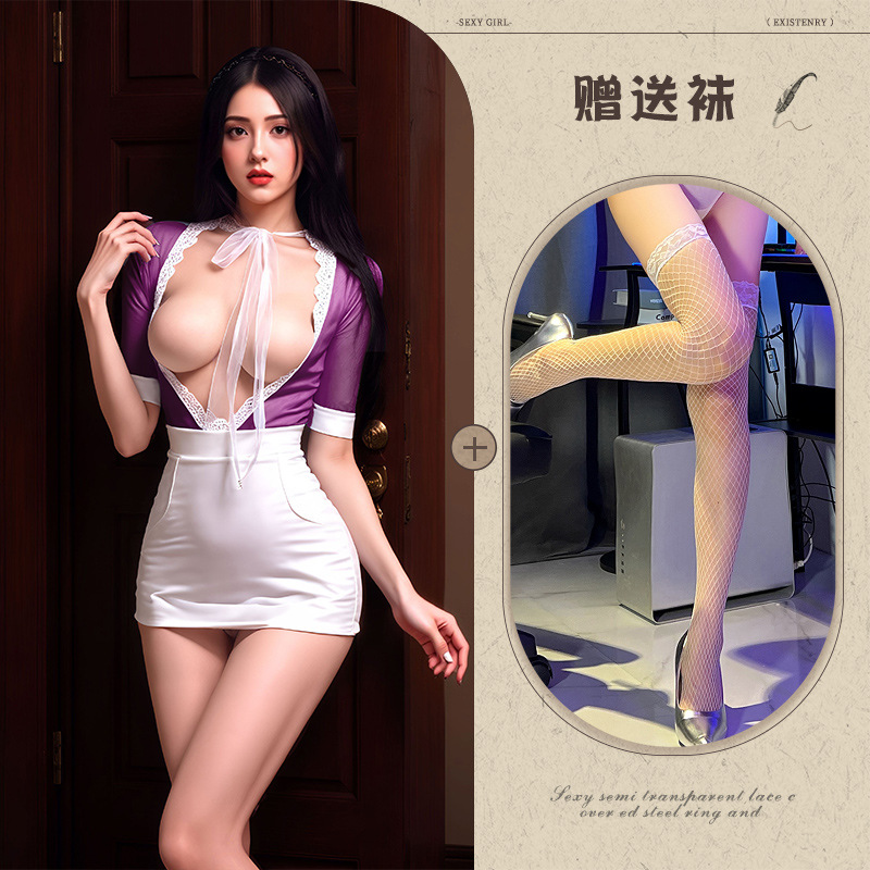 보라색 흰색 + 흰색 망사 스타킹