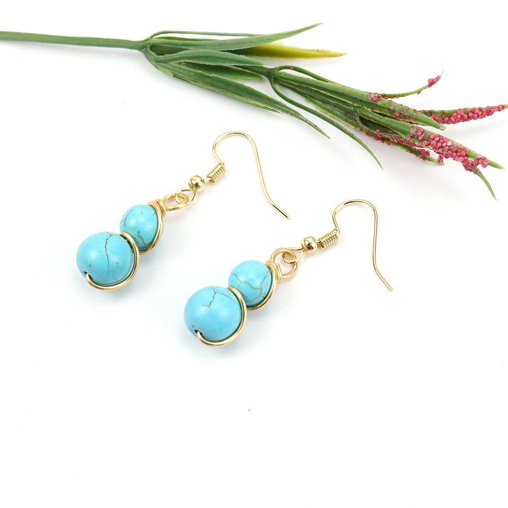 8g Weight Ferroalloy Ear Needle Material Drop Earrings Classification 1 Pair Quantity Holiday, Daily Occasion natural stone, Copper Material Gourd Pattern Women's Gender Beaded Design Casual, Pastoral Style 1 Pair Casual Pastoral Gourd Beaded Natural Stone Copper Drop Earrings 10