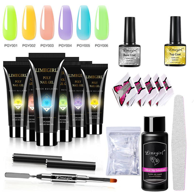Set de Gel para Uñas Poly de Amazon, 6 Colores, Gel de Extensión de Cristal, Set de Herramientas para Arte de Uñas, Mate