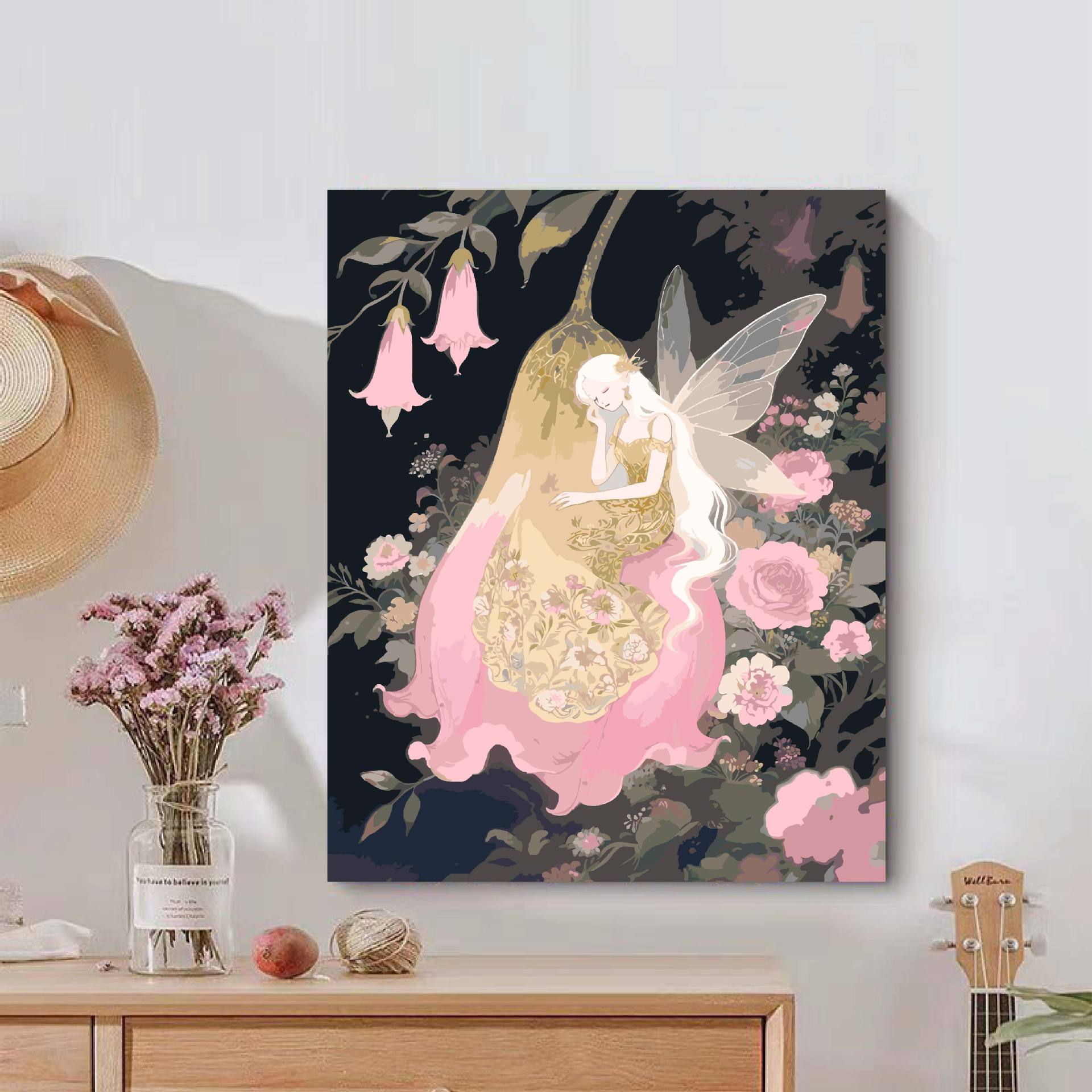 Diy pintura al óleo digital flor hada de alta dificultad de alto valor visual pintura al óleo de relleno a mano descompresión pintura decorativa colgante pintada a mano