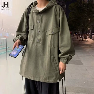 2023春季潮牌立领防风连帽夹克男女同款多口袋宽松痞帅工装外套