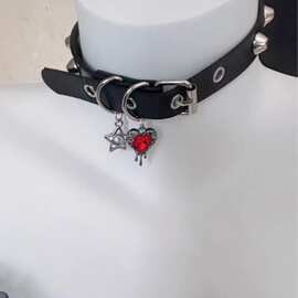 ins暗黑朋克y2k亚文化辣妹骨头项链chocker颈链项圈红色爱心吊坠