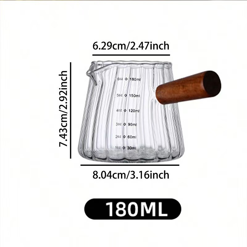耐高温侧木把手带刻度小奶盅 高硼硅玻璃咖啡具量杯 简约加厚奶罐|undefined
