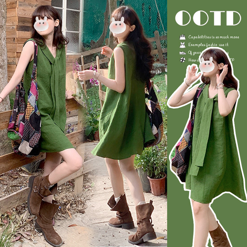 2026 Summer Vintage Forest Green Vacation Style Maternity Dress