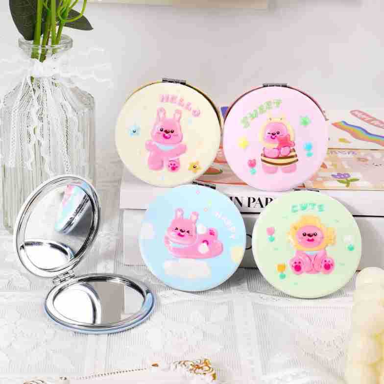 Fábrica de suministro directo de nuevos espejos tridimensionales 3D en stock dibujos animados redondos lindos portátiles simpáticos plegables de doble cara