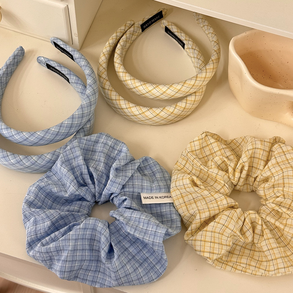 蓝黄格纹时尚气质清新发箍简约通勤百搭头箍日常外出发圈发饰新款