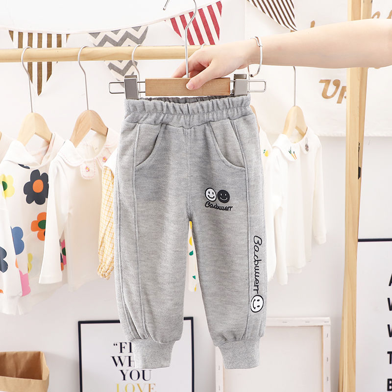 children men and women Solid leisure time Smiling face Space Xiaoxin baby Young children motion trousers pocket Spring and autumn season Best Sellers