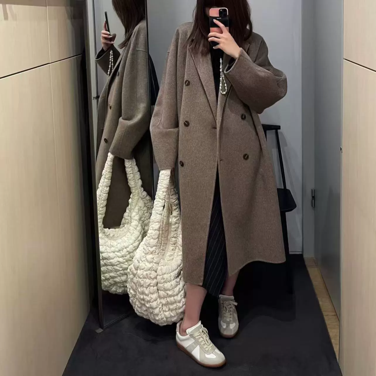 CS Women's Loose Fit Wool Blended Brush Pattern Lace-Up Coat 2025 Autumn and Winter New Arrival 1198271006
